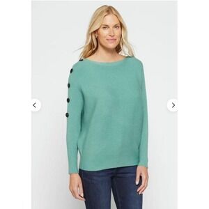 Faith & Zoe Tibi Dolman Sleeve Ribbed Sweater Teal Button Detail Women's Size M